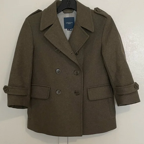 Gryphon New York Olive Shrunken Wool Pea Coat Double Breasted Size XS - Picture 1 of 12